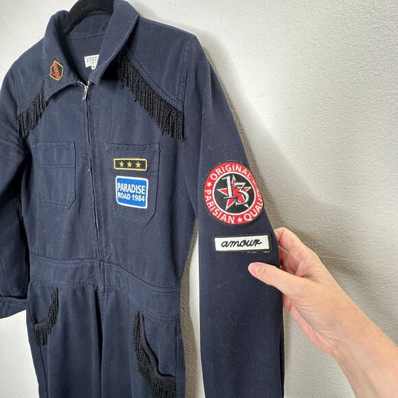 Claudie Pierlot Blue Denim Tassled Long Sleeve Front-Zip Cuffed Hem Jumpsuit 36 - Picture 5 of 12